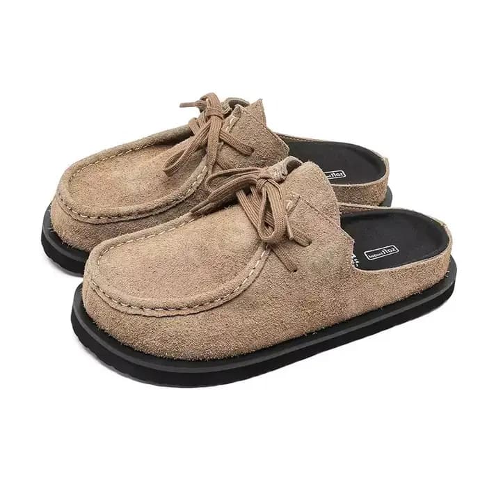 Sabots et mules unisexes en cuir suédé de vache, à enfiler, confortables, souples, à talon bas, pour
