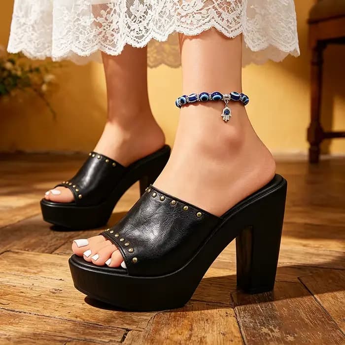 Nouvelles pantoufles à semelle épaisse pour femmes, chaussures à talon épais, sandales à talon haut,
