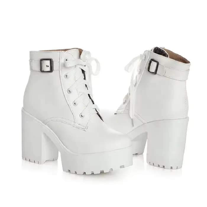 Bottes à lacets avec ceinture pour femme, semelle optique, talon haut, grande taille, commerce extér