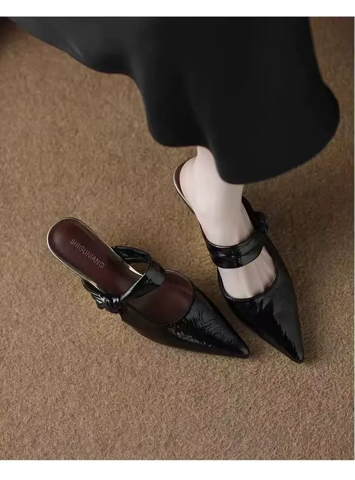 Magnifiques sandales à bout pointu à enfiler pour femmes, demi-mules d'extérieur, sandales à talons
