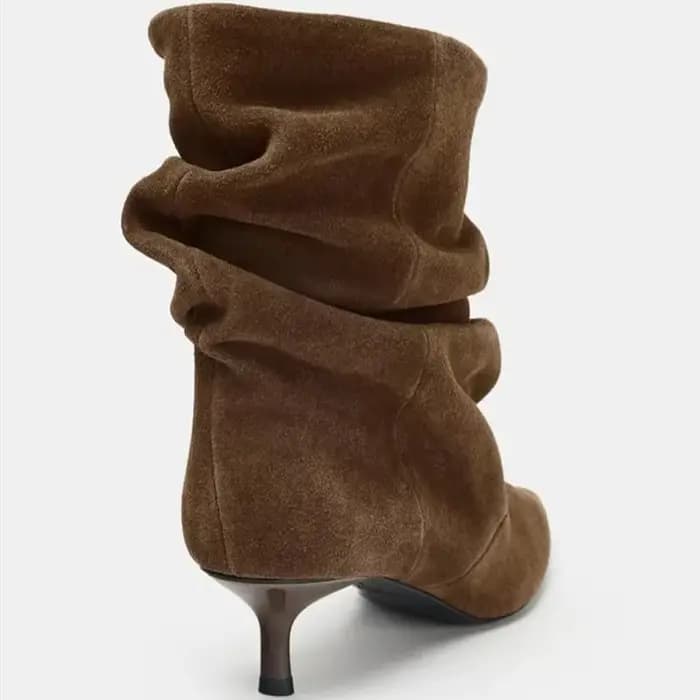Bottines d'hiver à bout pointu pour Femme, bottes courtes plissées, rétro, élégantes, De styliste