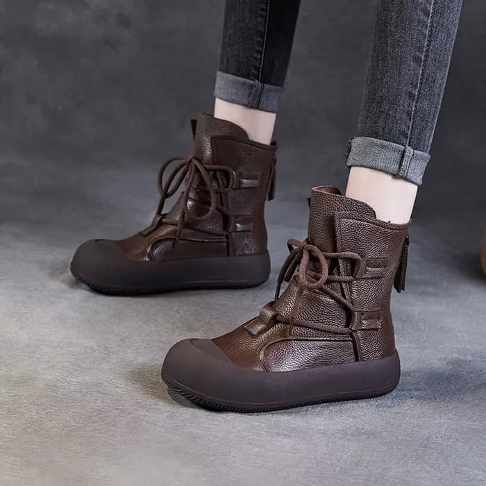 DRKANOL fait à la main rétro romain bottines pour femmes en cuir véritable grosse plate-forme dos fe