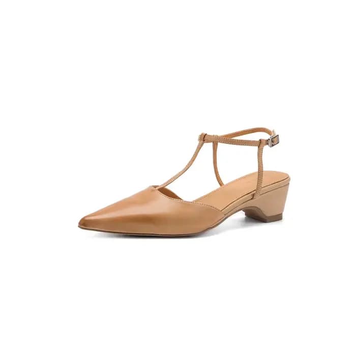 Nouvelles sandales d'été pour femmes en cuir véritable, chaussures à talon épais et bout pointu, san