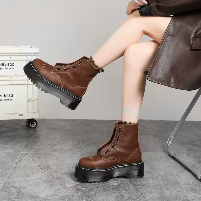 Bottes à plateforme en cuir véritable pour femmes, grande taille 35-45, bottines noires, chaussures