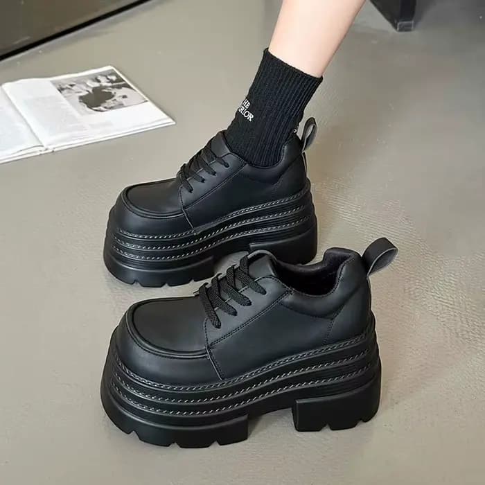 Nouvelles Chaussures à Talons Hauts pour Femme 2026, Style Mary Jane à Lacets Noirs, Semelle Épaisse
