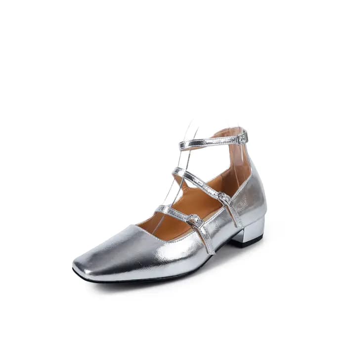 Ods femmes pompes Mary Jane chaussures rouge argent noir élégant trois sangles de boucle printemps a