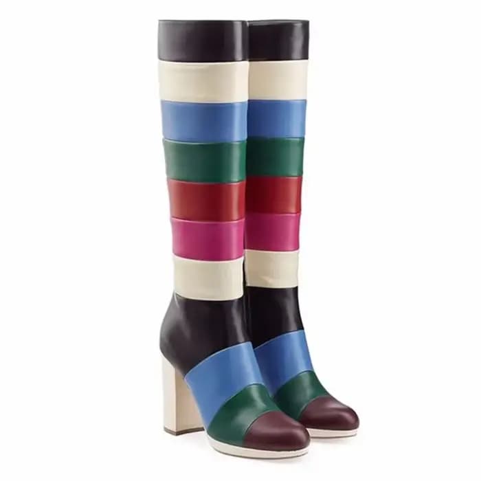 Cuir mat couture genou bottes hautes Sexy bout pointu solide talon carré Accetp personnalisé nouveau