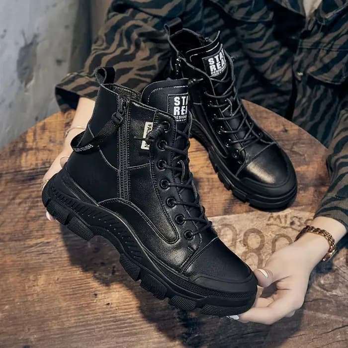 Chaussures de printemps et d'automne en cuir véritable pour femmes, bottines à semelle épaisse, bott
