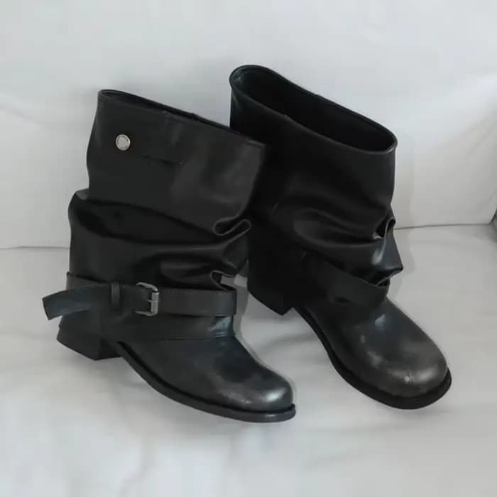 Bottes mi-mollet noires pour femmes, style décontracté, avec boucle, bout carré, talon épais, bottes