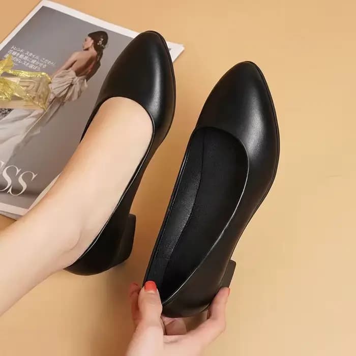 Escarpins à talons bas pour femmes, chaussures formelles noires en cuir véritable, confortables à en