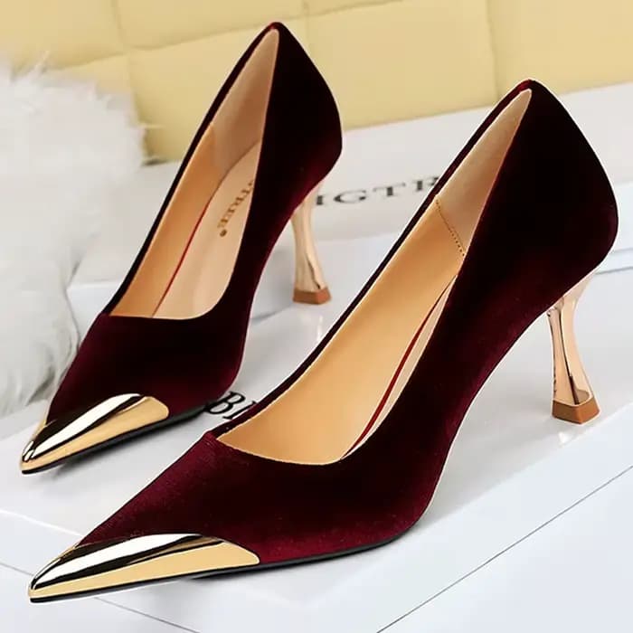 Escarpins pour femmes en daim de luxe, grande taille 43, talons de 7 cm, à bout pointu métallique, t