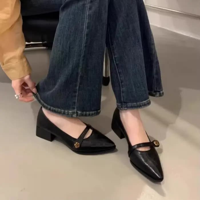 Escarpins Mary Jane à Talon Bloc Vintage Français 2026 Nouveaux - Bout Pointu Boucle Camélia, Chauss
