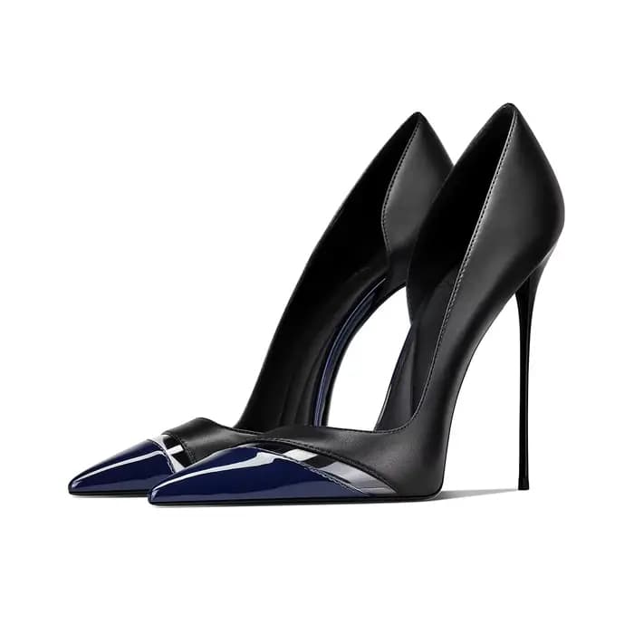 Nouvelles sandales à talons hauts bleu marine à bout pointu et découpes latérales, pour femmes au te