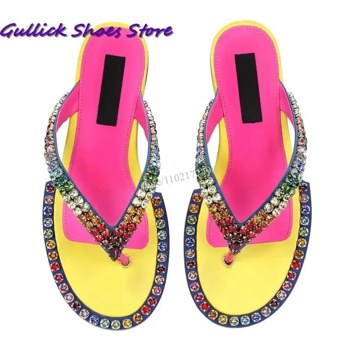 Sandales scintillantes en cristal coloré pour femmes, chaussures à talons hauts, pantoufle à une san