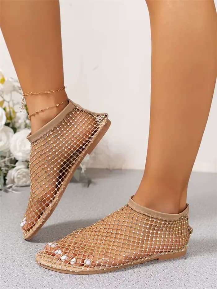Msfilia sandales à bout rond avec évider Internet célèbre diamant clouté bottes courtes été Sexy grande taille chaussures plates
