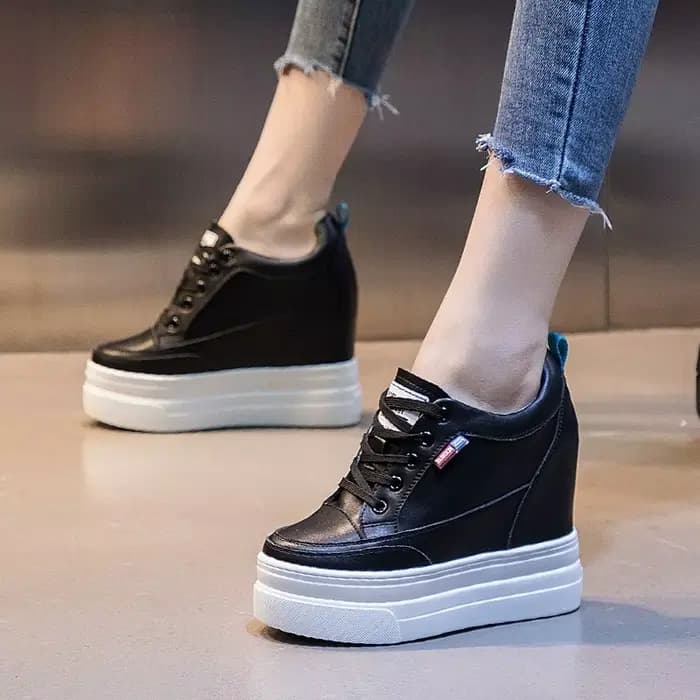 11cm 2025 plate-forme baskets à semelles compensées chaussures d'été en cuir véritable Air Mesh creux femmes blanc