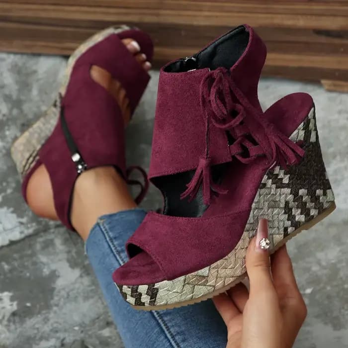 Sandales compensées en daim à talons hauts pour femmes, nouvelle mode bohème 2026, chaussures d'été à plateforme ultra confortables pour femmes