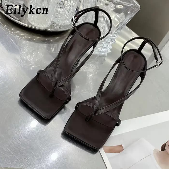 Eilyken tête carrée bride à la cheville sandales femmes mode talon haut gladiateur bande étroite robe De soirée pompe chaussures Zapatos De Mujer