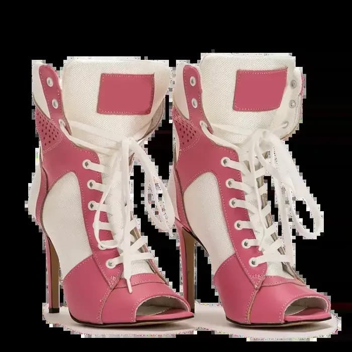 Nouvelles Bottines Sexy à Bout Ouvert et Talon Carré Épais, Style Patchwork Croisé, Chaussures de Défilé Tendance pour Femmes