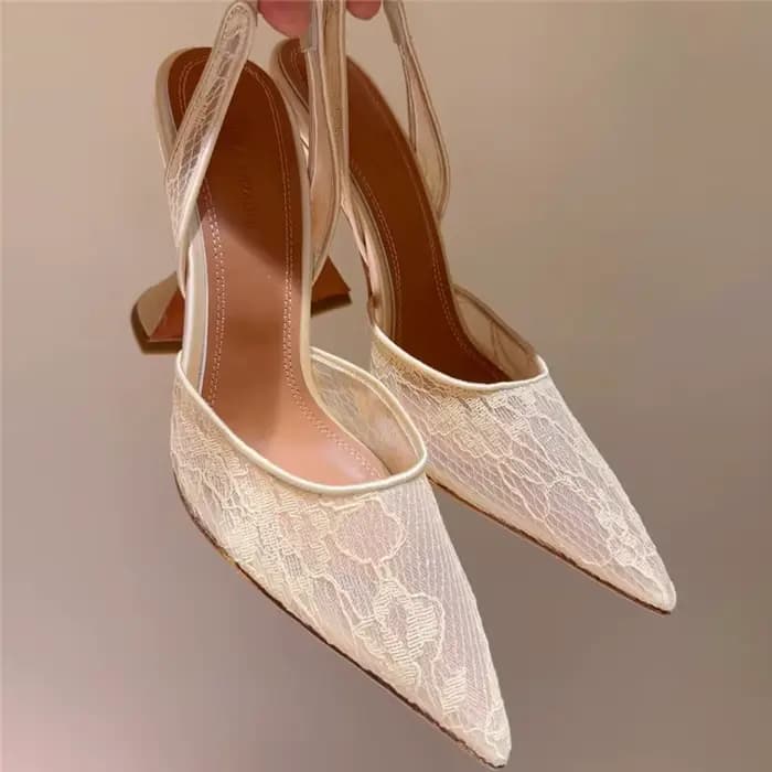 Sandales à talons hauts été nouvelle dentelle pointue maille verre à vin talon chaussures de mariage robe de banquet