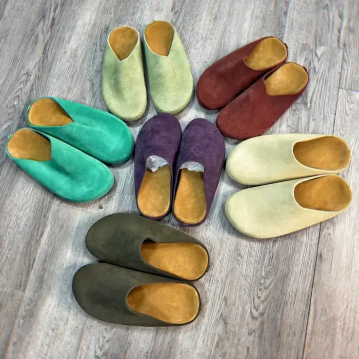 Mules plates en daim et cuir véritable pour femmes