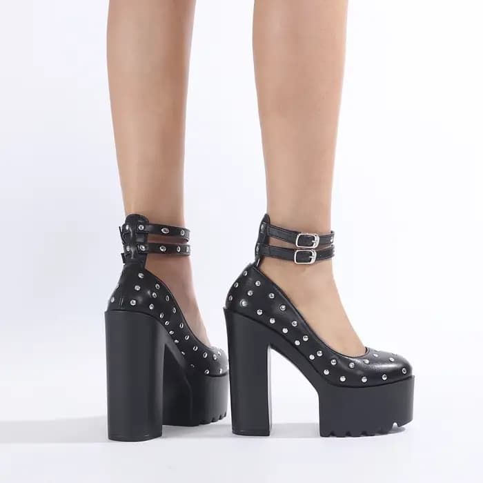 Gdgydh escarpins à plateforme de Style Punk rétro pour femmes clouté boucle de cheville sangle chaussures habillées à