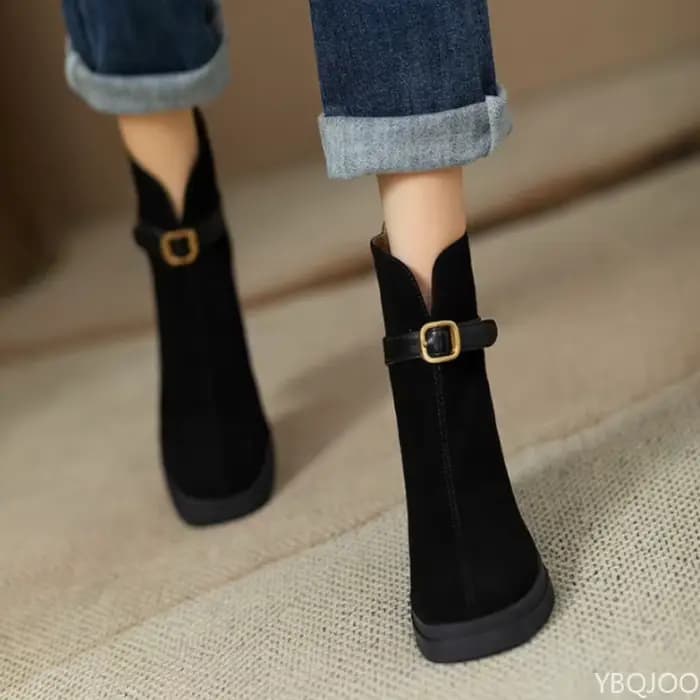 À la mode polyvalent semelle épaisse talon épais femmes bottes automne hiver élégant simple talons hauts loisirs