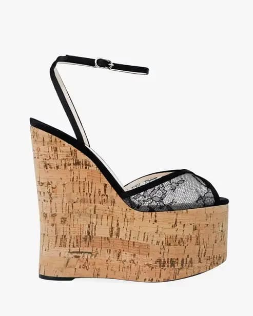 Sandales compensées à plateforme en dentelle blanche pour femme
