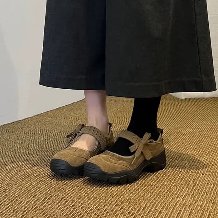 Chaussures Mary Jane à talon épais et surélevé en cuir décontractées pour femme