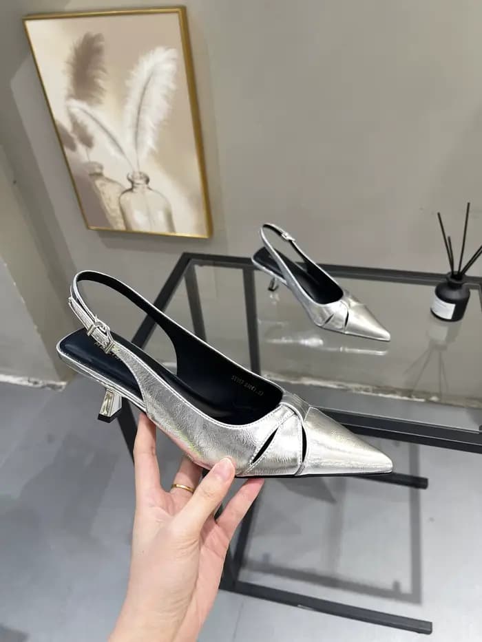 Nouvelles sandales Baotou à bout pointu et bride arrière pour femme, à boucle, à talon aiguille, en cuir verni, à enfiler