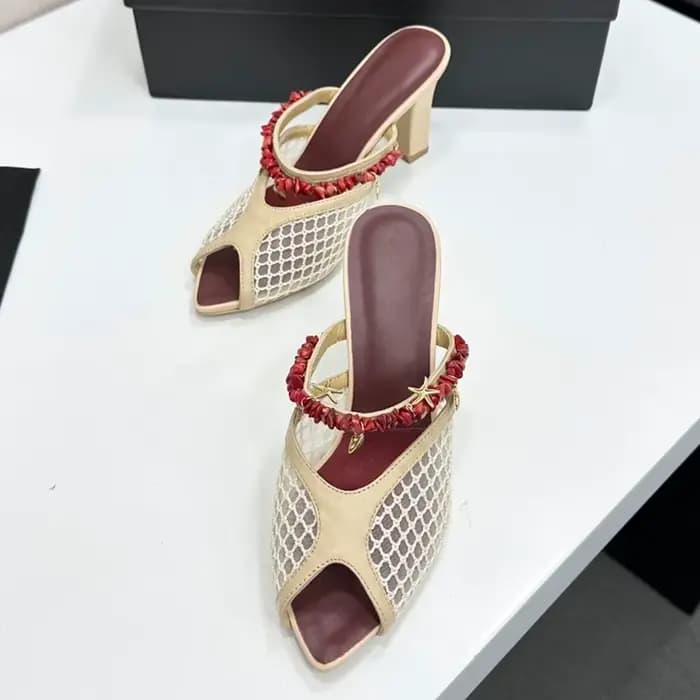 Mules à talon carré en maille perlée pour femme 2026