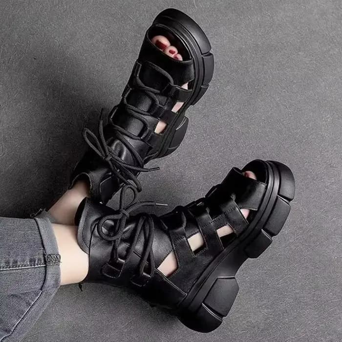 Mode nouvelles Sandales romaines chaussures à plate-forme compensée évidé respirant Femmes