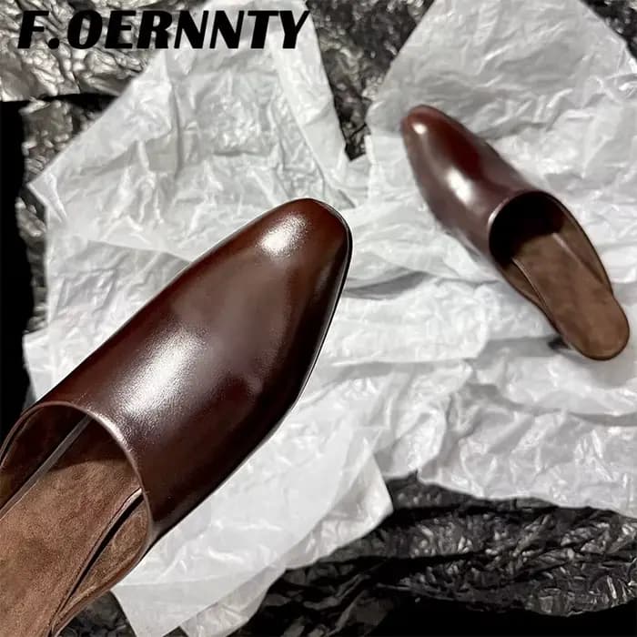 Mules rétro en cuir véritable pour femmes