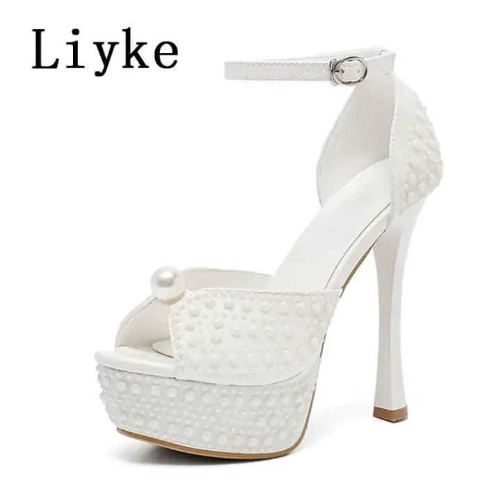 Sandales à plateforme à talons hauts sexy noir et blanc Liyke
