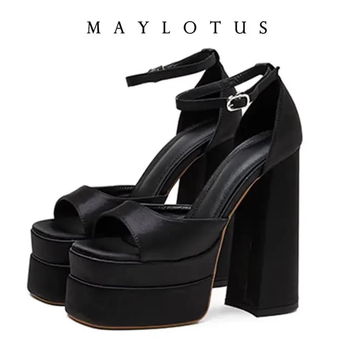 2026 Stain Pump Femmes Mode européenne et américaine Stiletto Plate-forme imperméable en cuir Peep-toe Tête ronde Boucle Sandales