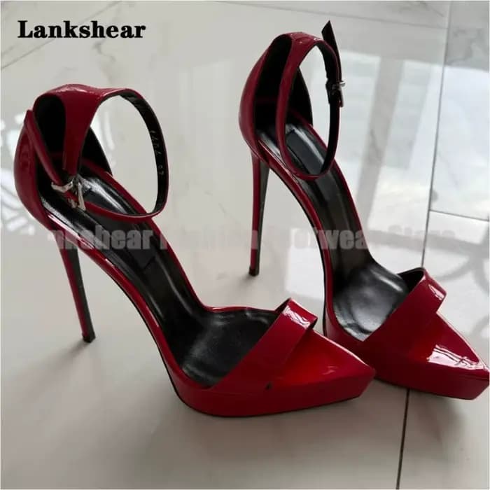 Noir/rouge/abricot/cuir verni plate-forme sandales concepteur femmes bout ouvert Sexy Super talons hauts Sandalias De Mujer Verano