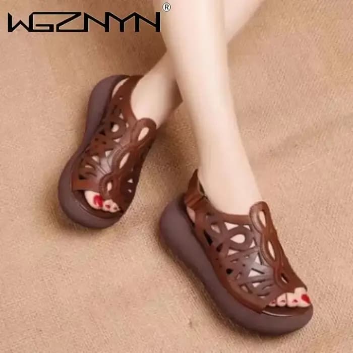 Sandales d'été en cuir PU véritable pour femmes, chaussures à talons hauts, plateforme creuse, bout ouvert, Zapatos De Mujer, nouvelle collection 2025