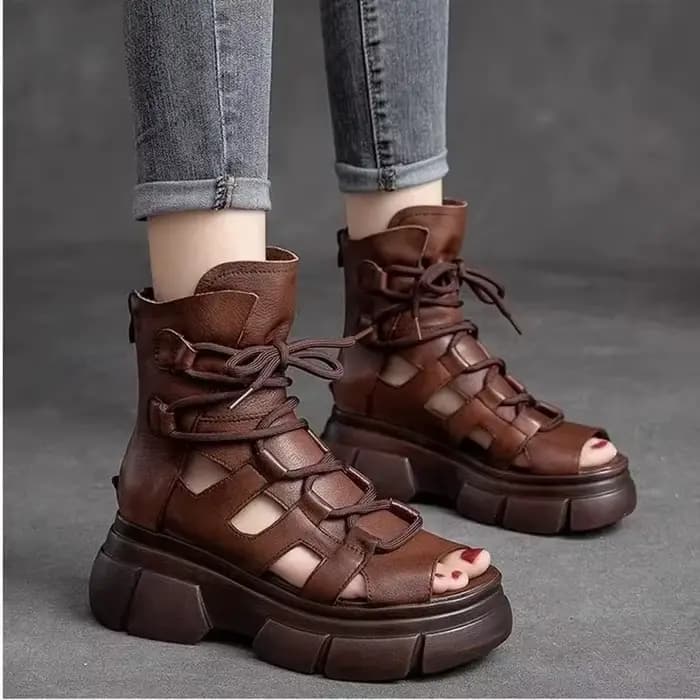 Mode nouvelles Sandales romaines chaussures à plate-forme compensée évidé respirant Femmes