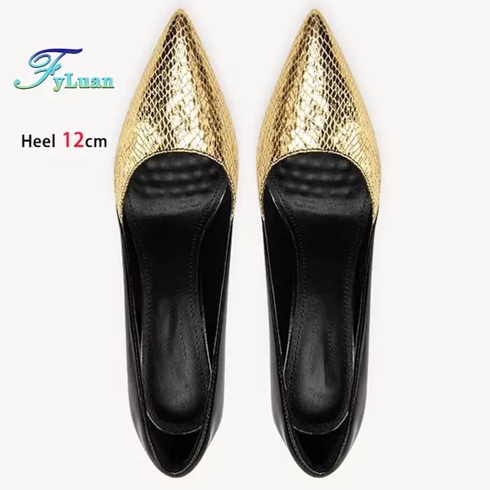 2025 noir doré talons hauts 12 cm 10 cm 8 cm chaussures pour femmes talons fins tête pointue dames pompes bouche peu profonde Stiletto chaussures de fête