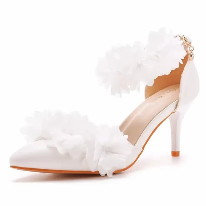 Sandales pointues à talons hauts et fleurs blanches pour femmes