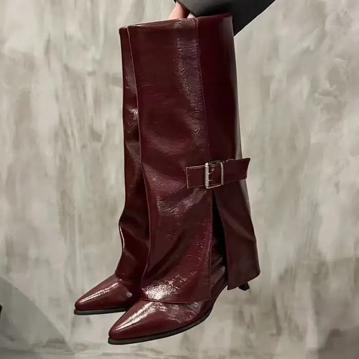 Bout pointu bottes de chevalier femmes boucle de ceinture talon haut manchette