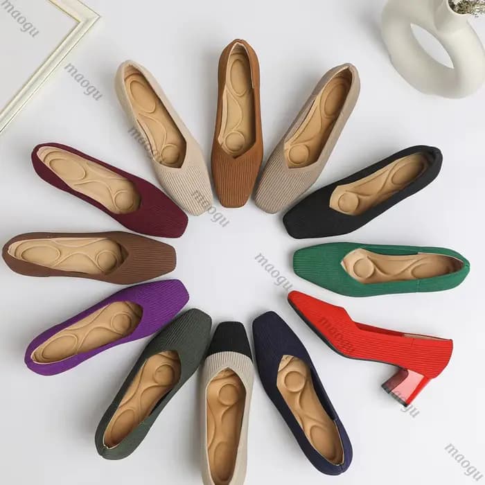Chaussures femme talons hauts confortable carré tricoté respirant