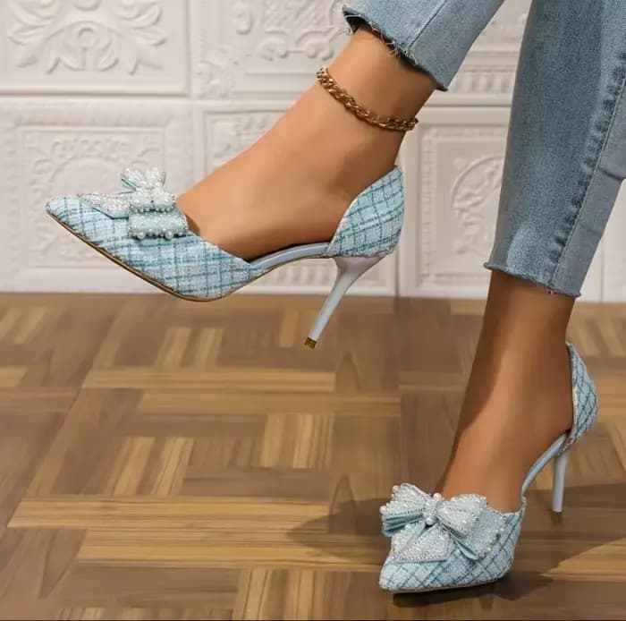 Chaussures de Mariage Blanches de Luxe à Nœud Papillon en Perles et Cristaux pour Femme, Escarpins de Marque de Créateur à Talons Hauts et Fins pour Femme, Chaussures de Soirée Printemps