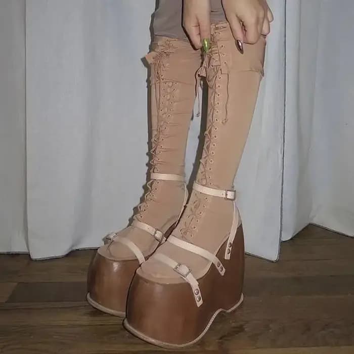 Plate-forme Sexy talon compensé femmes pompe 2025 nouvelle rue mode fête boucle sandales bout ouvert ceinture