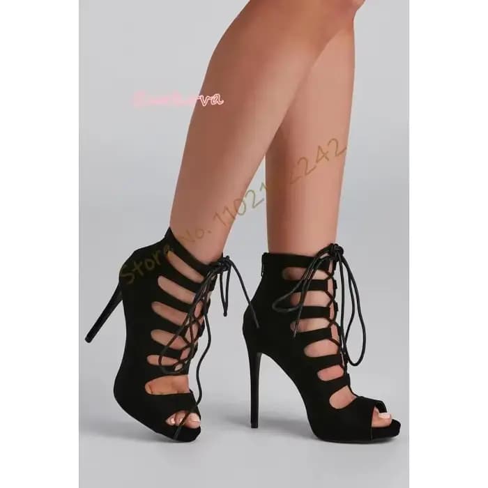 Été Camel bout ouvert talons hauts femmes Stiletto creux sangle croisée sandales élégant mode daim chaussures pour femmes gladiateur 46