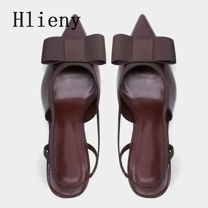 Hlieny Vintage marron élastique papillon noeud concepteur talons hauts sandales en cuir verni bout pointu Slingbacks chaussures femmes pompes