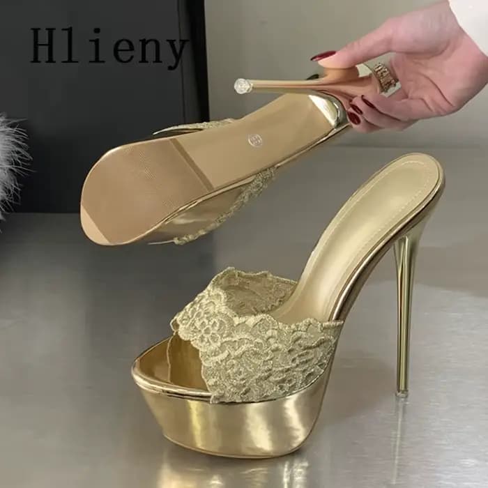 Hlieny Street Style été bout ouvert plate-forme femmes pantoufles mode mince talons hauts sandales dames Banquet discothèque chaussures de fête