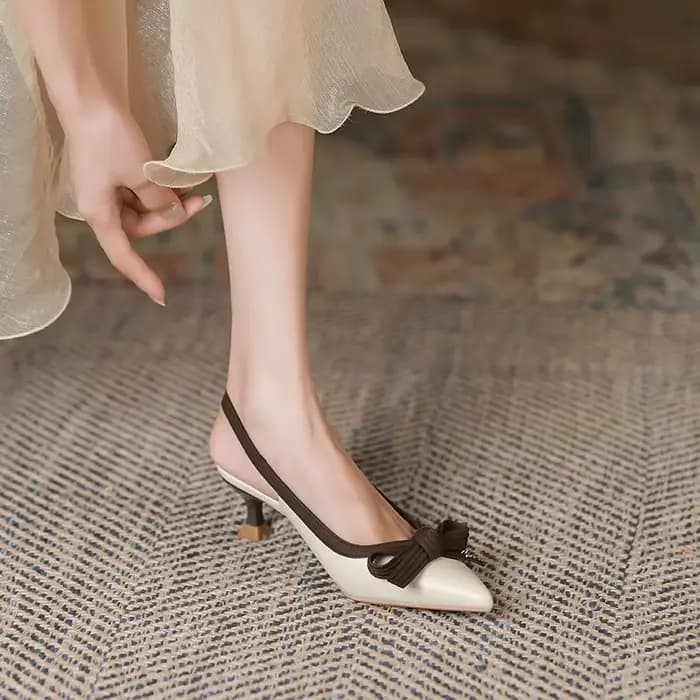 Sandales fermées pour femme été 2025 chaussures Sexy nœud bout pointu avec talons bas H confort Chic et élégant