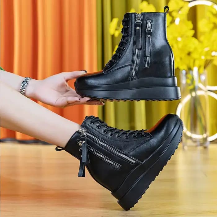 9cm plate-forme baskets à semelles compensées femmes chaussures en cuir véritable à lacets printemps automne hiver