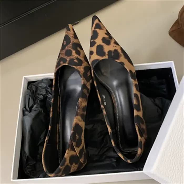 Eilyken-Escarpins à imprimé léopard pour femmes, sandales élégantes à bout pointu, talons bas fins, chaussures de fête de mariage